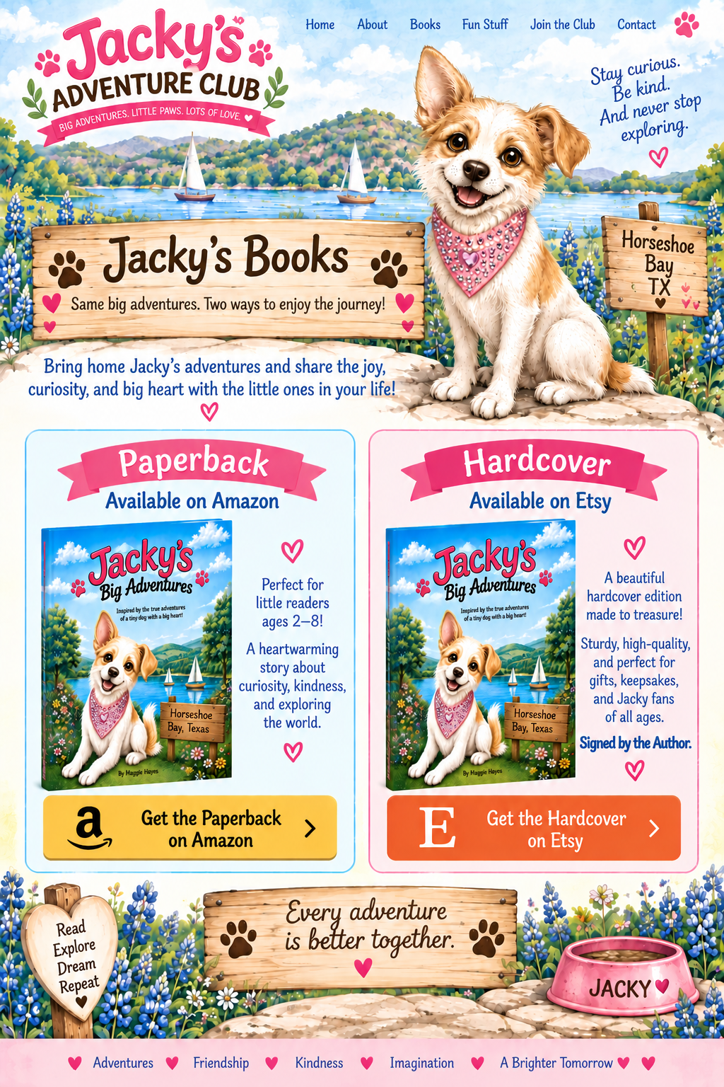 Jacky's Books — paperback available on Amazon and signed hardcover available on Etsy.